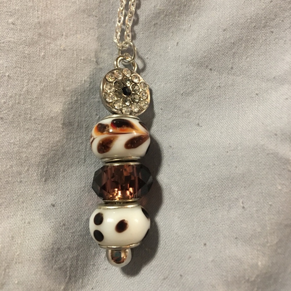 Bead Holding Pendant with 3 beads on chain - browns